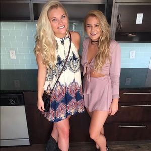 Boho cream navy halter dress (left)